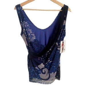 Donna Fashion Printed Mesh Wrap Front Stretch Tank Top Size Small
